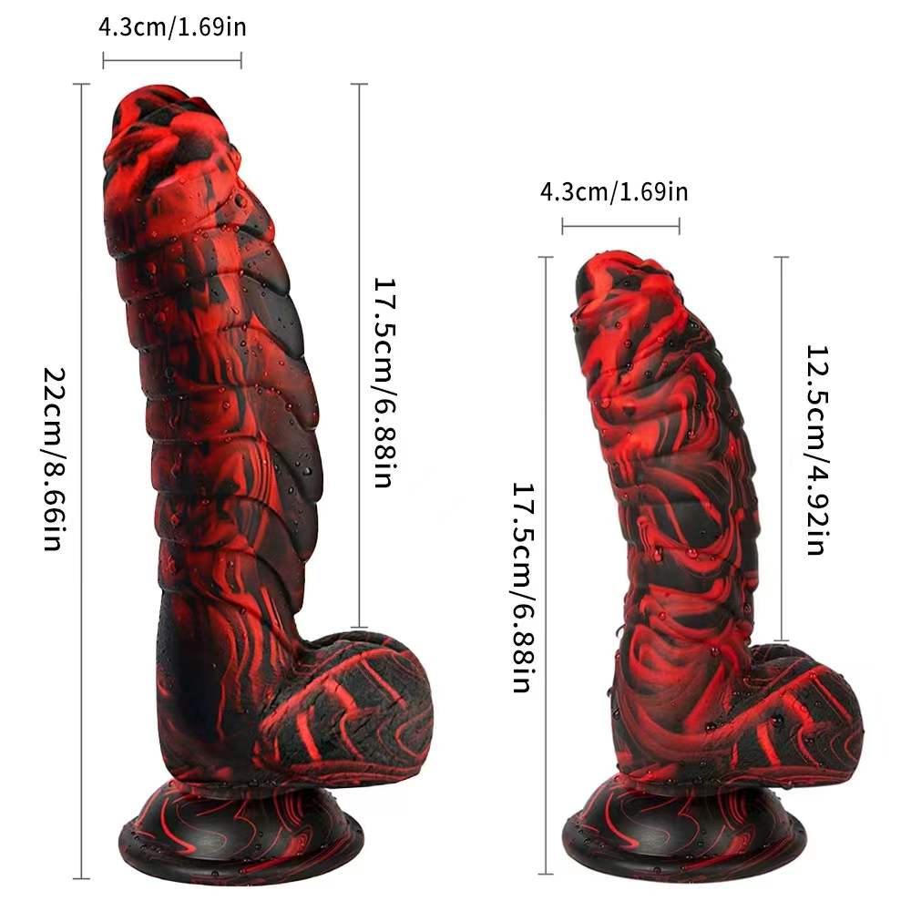 Sex Toys: Black and Red Unicorn-Printed Silicone Dildo in a Caterpillar Shape 02