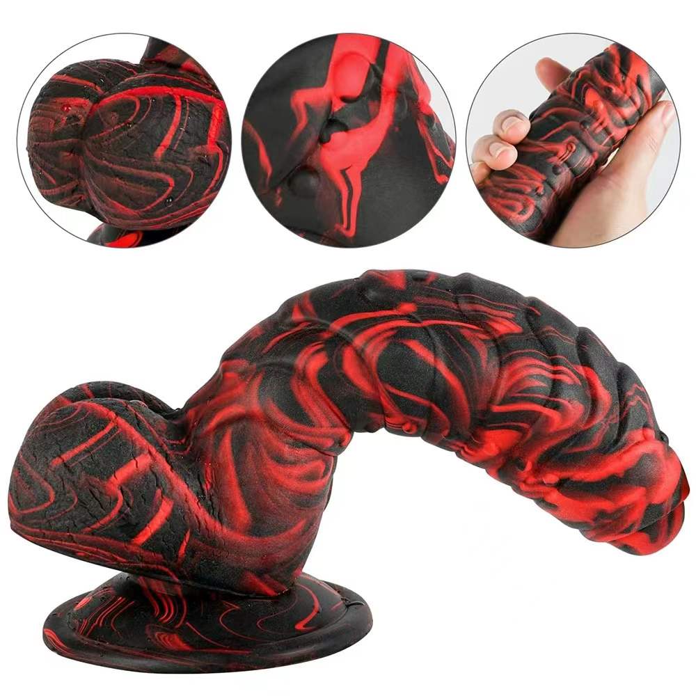 Sex Toys: Black and Red Unicorn-Printed Silicone Dildo in a Caterpillar Shape 02 image 2