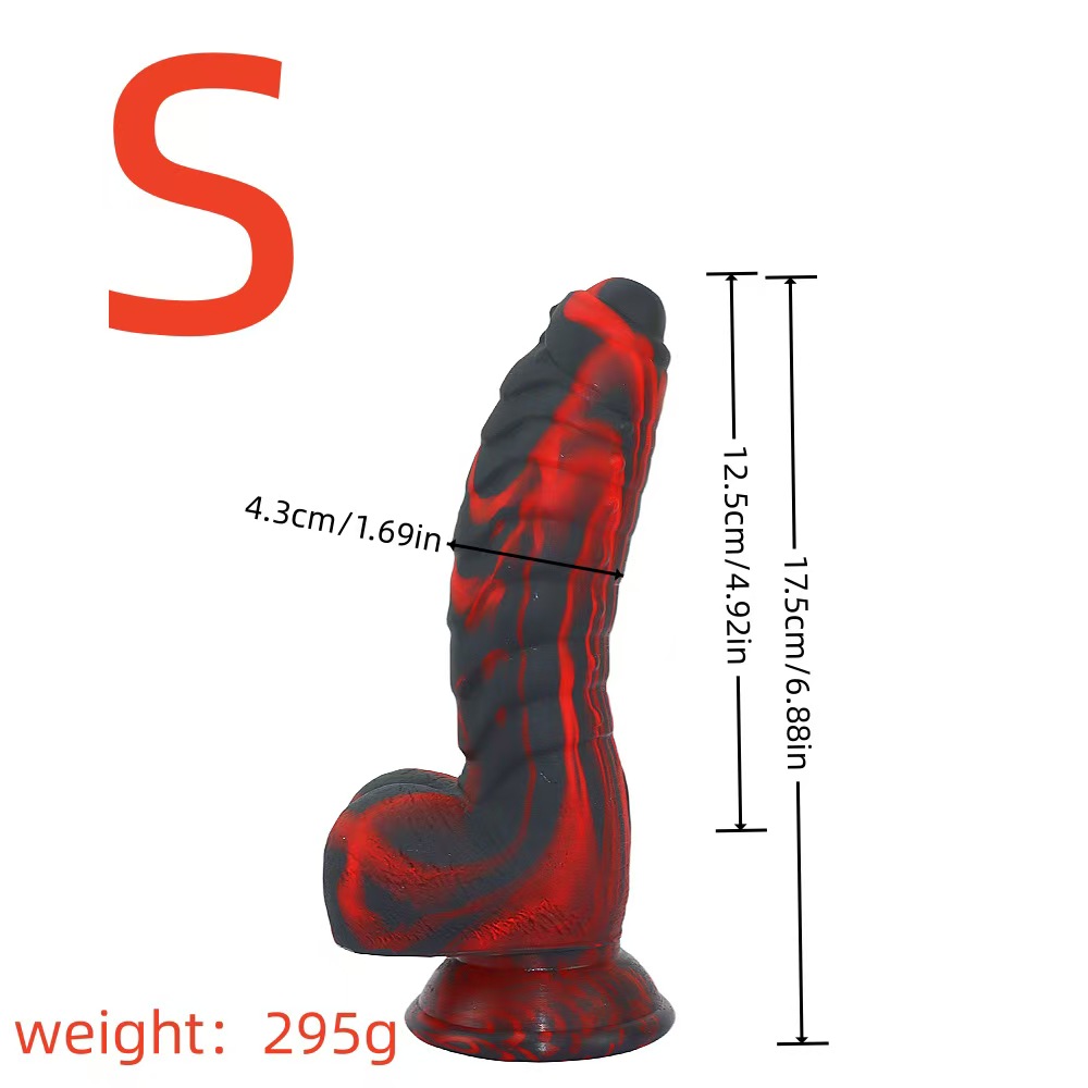 Sex Toys: Black and Red Unicorn-Printed Silicone Dildo in a Caterpillar Shape image 4
