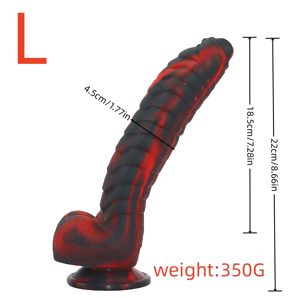 Sex Toys: Black and Red Unicorn-Printed Silicone Dildo in a Caterpillar Shape image 5